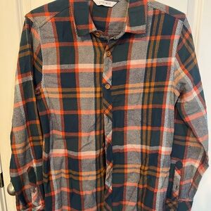 Openwest Men's Casual Plaid Button-Down Shirt - Blue, Orange, White